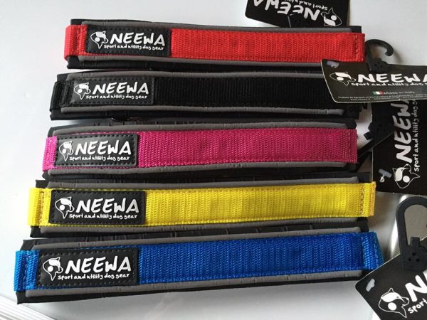 neewa semi slip dog collars in 5 colours, red, black, pink, yellow and blue and 2 sizes Medium or Large ideal for hairy dogs as ring is easily accessible for the lead and the reflective strip increases visibility