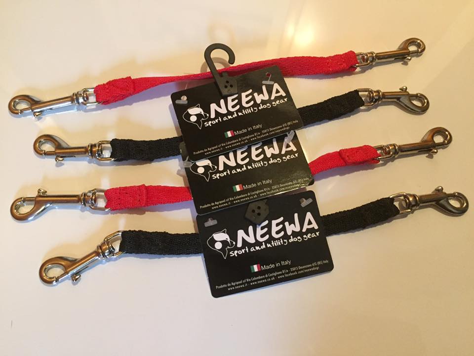 Neewa Neckline used to connect 2 dogs via their collars one size available in red and black